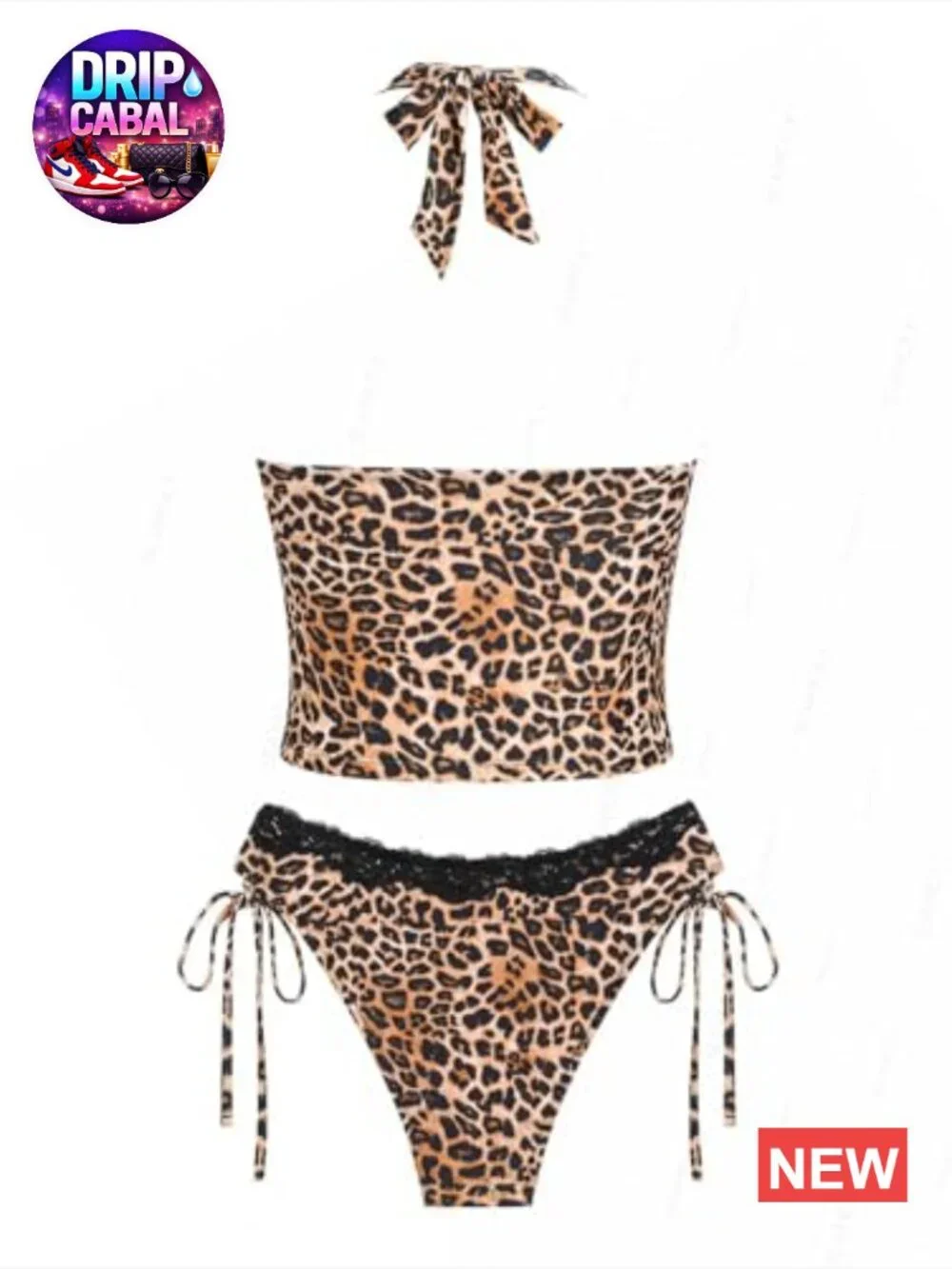 Gingham Halter Tank Top & Cinched Tie Side Tankini Set